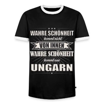 La vraie beauté vient de Hongrie Design - T-shirt contrasté Homme - noir/blanc - Devant - AI Model Female 172 light (172cm) & AI Model Male 178 light (178cm)