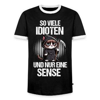 So Viele Idioten Katze Katzen Katzenliebhaber - Männer Kontrast-T-Shirt - Schwarz/Weiß - Vorne - AI Model Female 172 light (172cm) & AI Model Male 178 light (178cm)