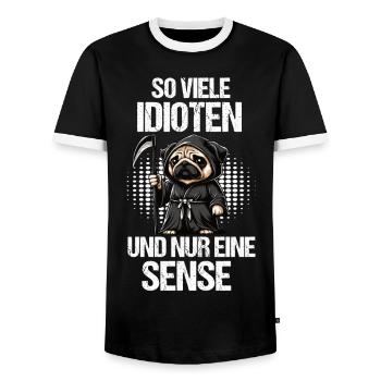 So Viele Idioten Mops Möpse Mopsbesitzer Mopsfan - Männer Kontrast-T-Shirt - Schwarz/Weiß - Vorne - AI Model Female 172 light (172cm) & AI Model Male 178 light (178cm)