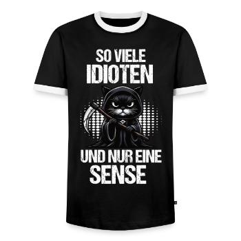 So Viele Idioten Katze Katzen Schwarze Katze - Männer Kontrast-T-Shirt - Schwarz/Weiß - Vorne - AI Model Female 172 light (172cm) & AI Model Male 178 light (178cm)