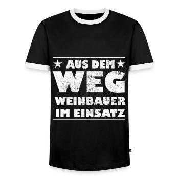 Out of the way Winegrowers in action Design - Men's Ringer Shirt - black/white - Front - AI Model Female 172 light (172cm) & AI Model Male 178 light (178cm)