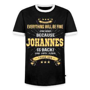 Everything will be fine Johannes Is back - Men's Ringer Shirt - black/white - Front - AI Model Female 172 light (172cm) & AI Model Male 178 light (178cm)