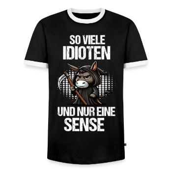 So Viele Idioten Esel Eselchen Eselhalter Muli - Männer Kontrast-T-Shirt - Schwarz/Weiß - Vorne - AI Model Female 172 light (172cm) & AI Model Male 178 light (178cm)