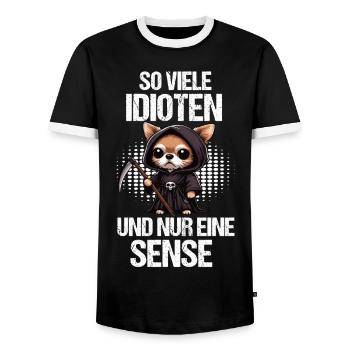 So Viele Idioten Chihuahua Chihuahuabesitzer Chis - Männer Kontrast-T-Shirt - Schwarz/Weiß - Vorne - AI Model Female 172 light (172cm) & AI Model Male 178 light (178cm)
