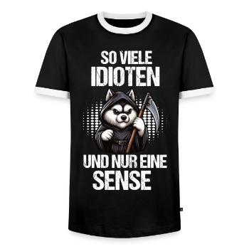 So Viele Idioten Husky Huskybesitzer Huskyhalter - Männer Kontrast-T-Shirt - Schwarz/Weiß - Vorne - AI Model Female 172 light (172cm) & AI Model Male 178 light (178cm)