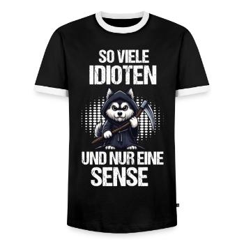 So Viele Idioten Husky Huskybesitzer Huskyhalter - Männer Kontrast-T-Shirt - Schwarz/Weiß - Vorne - AI Model Female 172 light (172cm) & AI Model Male 178 light (178cm)