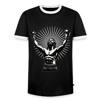 Jesus Boxer avec Victory Pose - design de boxe cool - T-shirt contrasté Homme - noir/blanc - Devant - AI Model Female 172 light (172cm) & AI Model Male 178 light (178cm)