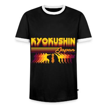 Kyokushin Karate Design in Retro Japan Style - Men's Ringer Shirt - black/white - Front - AI Model Female 172 light (172cm) & AI Model Male 178 light (178cm)