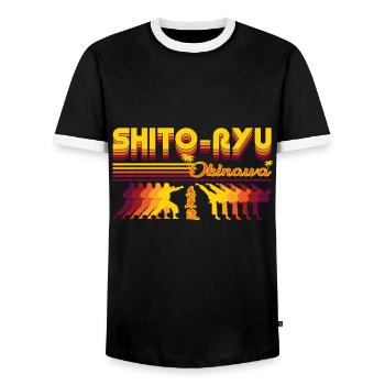 Design rétro du karaté Shito-Ryu - T-shirt contrasté Homme - noir/blanc - Devant - AI Model Female 172 light (172cm) & AI Model Male 178 light (178cm)