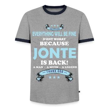 Everything will be fine Jonte Is back - Men's Ringer Shirt - grey/navy  - Front - AI Model Female 172 light (172cm) & AI Model Male 178 light (178cm)