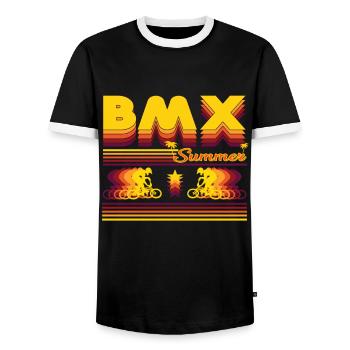 Design rétro BMX d’été, pour le cycliste - T-shirt contrasté Homme - noir/blanc - Devant - AI Model Female 172 light (172cm) & AI Model Male 178 light (178cm)