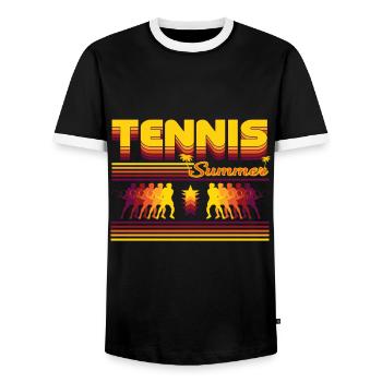 Retro Tennis Sommer Design - Männer Kontrast-T-Shirt - Schwarz/Weiß - Vorne - AI Model Female 172 light (172cm) & AI Model Male 178 light (178cm)