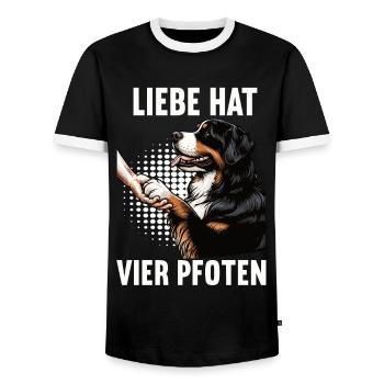 Liebe hat Vier Pfoten Berner Sennenhund Sennen - Männer Kontrast-T-Shirt - Schwarz/Weiß - Vorne - AI Model Female 172 light (172cm) & AI Model Male 178 light (178cm)