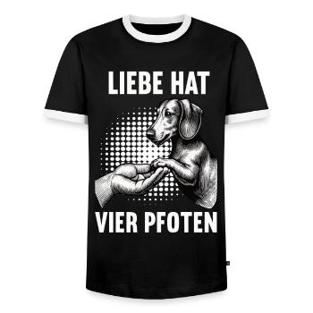 Liebe hat vier Pfoten Dackel Dachshund teckel - Männer Kontrast-T-Shirt - Schwarz/Weiß - Vorne - AI Model Female 172 light (172cm) & AI Model Male 178 light (178cm)