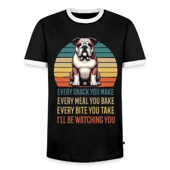 Every Snack you make English Bulldog Bully - Men's Ringer Shirt - black/white - Front - AI Model Female 172 light (172cm) & AI Model Male 178 light (178cm)