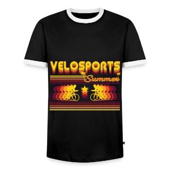 Design estival rétro Velosport pour le fan de cyclisme - T-shirt contrasté Homme - noir/blanc - Devant - AI Model Female 172 light (172cm) & AI Model Male 178 light (178cm)