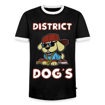 District Dog - Street Dog Hip Hop Design - Men's Ringer Shirt - black/white - Front - AI Model Female 172 light (172cm) & AI Model Male 178 light (178cm)
