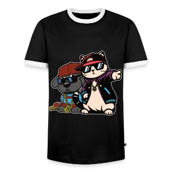 Dog and cat in hip hop style - Men's Ringer Shirt - black/white - Front - AI Model Female 172 light (172cm) & AI Model Male 178 light (178cm)
