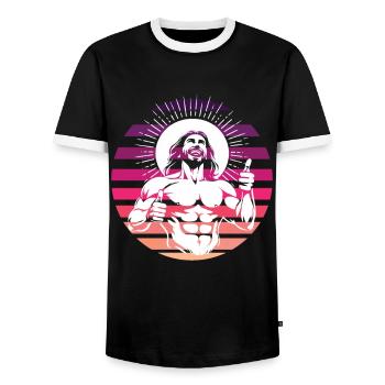 Drôle rire jésus-christ design rétro - T-shirt contrasté Homme - noir/blanc - Devant - AI Model Female 172 light (172cm) & AI Model Male 178 light (178cm)