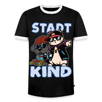 Stadtkind Design mit Hund und Katze im Hip Hop Sti - Männer Kontrast-T-Shirt - Schwarz/Weiß - Vorne - AI Model Female 172 light (172cm) & AI Model Male 178 light (178cm)