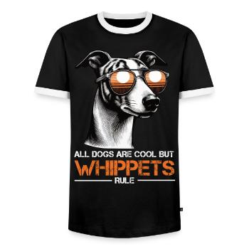 Tous les chiens sont des Cool Whippet Greyhound Whippets - T-shirt contrasté Homme - noir/blanc - Devant - AI Model Female 172 light (172cm) & AI Model Male 178 light (178cm)