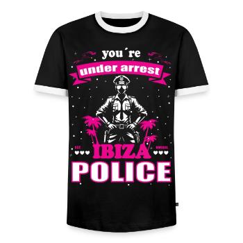Lustiges Ibiza Polizei Urlaubs - Balearen Insel - Männer Kontrast-T-Shirt - Schwarz/Weiß - Vorne - AI Model Female 172 light (172cm) & AI Model Male 178 light (178cm)