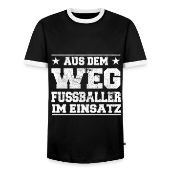 Out of the Way Footballers in Action Design - Men's Ringer Shirt - black/white - Front - AI Model Female 172 light (172cm) & AI Model Male 178 light (178cm)