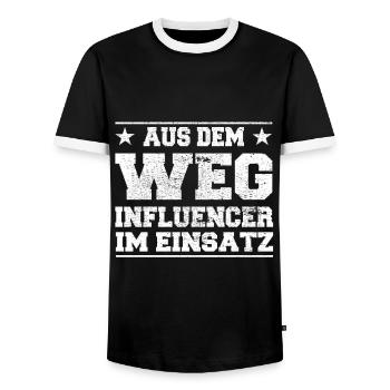 Influenceurs à l’écart dans le design d’action - T-shirt contrasté Homme - noir/blanc - Devant - AI Model Female 172 light (172cm) & AI Model Male 178 light (178cm)