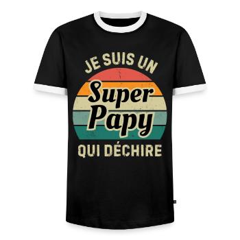 Super Papy qui déchire cadeau futur Grand père - T-shirt contrasté Homme - noir/blanc - Devant - AI Model Female 172 light (172cm) & AI Model Male 178 light (178cm)