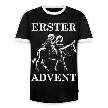 Erster Advent Design - Maria & Josef nach Betlehem - Männer Kontrast-T-Shirt - Schwarz/Weiß - Vorne - AI Model Female 172 light (172cm) & AI Model Male 178 light (178cm)