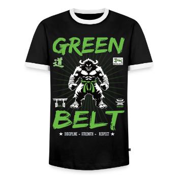 Green Belt in Martial Arts Design - Green Belt - Men's Ringer Shirt - black/white - Front - AI Model Female 172 light (172cm) & AI Model Male 178 light (178cm)