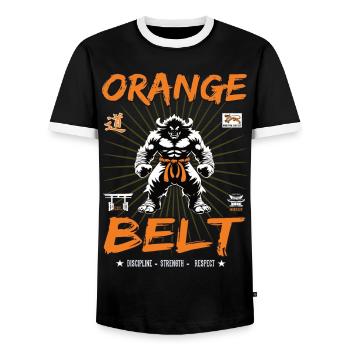 Ceinture orange dans la conception des arts martiaux - Ceinture orange - T-shirt contrasté Homme - noir/blanc - Devant - AI Model Female 172 light (172cm) & AI Model Male 178 light (178cm)