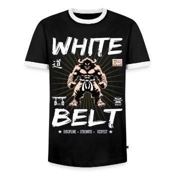 Ceinture blanche en arts martiaux - T-shirt contrasté Homme - noir/blanc - Devant - AI Model Female 172 light (172cm) & AI Model Male 178 light (178cm)