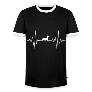 Mon cœur dort pour la conception du teckel - T-shirt contrasté Homme - noir/blanc - Devant - AI Model Female 172 light (172cm) & AI Model Male 178 light (178cm)