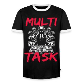 Fun multitasking design for everyone with 4 arms - Men's Ringer Shirt - black/white - Front - AI Model Female 172 light (172cm) & AI Model Male 178 light (178cm)