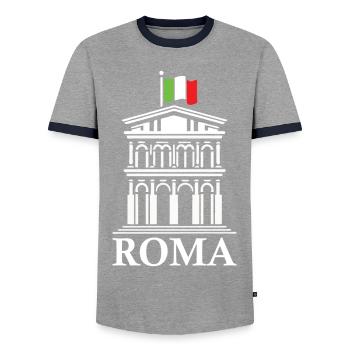 Roma design with flag and Roman architecture - Men's Ringer Shirt - grey/navy  - Front - AI Model Female 172 light (172cm) & AI Model Male 178 light (178cm)