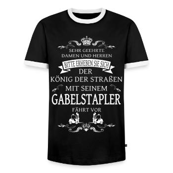 Der König der Straße, der Gabelstapler-Fahrer - Männer Kontrast-T-Shirt - Schwarz/Weiß - Vorne - AI Model Female 172 light (172cm) & AI Model Male 178 light (178cm)