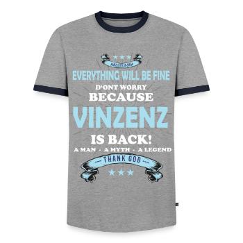 Everything will be fine Vinzens Is back - Men's Ringer Shirt - grey/navy  - Front - AI Model Female 172 light (172cm) & AI Model Male 178 light (178cm)