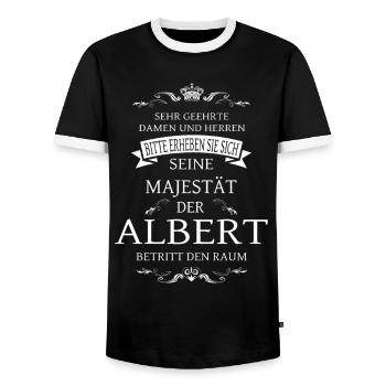 Sa Majesté l’Albert entre dans la salle - T-shirt contrasté Homme - noir/blanc - Devant - AI Model Female 172 light (172cm) & AI Model Male 178 light (178cm)