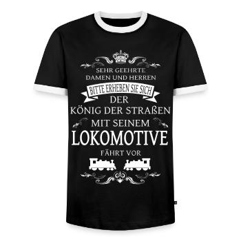 Der König der Straße, der Lokomotive-Fahrer - Männer Kontrast-T-Shirt - Schwarz/Weiß - Vorne - AI Model Female 172 light (172cm) & AI Model Male 178 light (178cm)