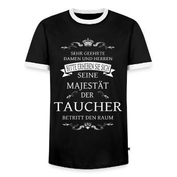 His Majesty the Diver enters the room - Men's Ringer Shirt - black/white - Front - AI Model Female 172 light (172cm) & AI Model Male 178 light (178cm)