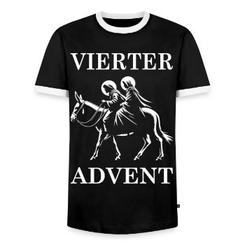 Vierter Advent – Maria und Josef auf Reisen - Männer Kontrast-T-Shirt - Schwarz/Weiß - Vorne - AI Model Female 172 light (172cm) & AI Model Male 178 light (178cm)