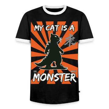 Funny Cat Design: My Cat is a Monster - Men's Ringer Shirt - black/white - Front - AI Model Female 172 light (172cm) & AI Model Male 178 light (178cm)