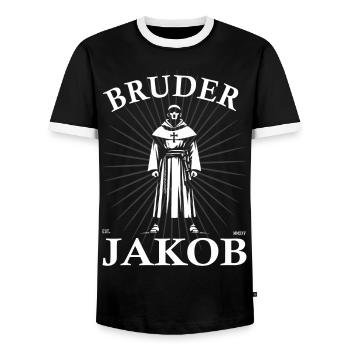 Frère Jakob Design avec le moine de la Kinderli - T-shirt contrasté Homme - noir/blanc - Devant - AI Model Female 172 light (172cm) & AI Model Male 178 light (178cm)
