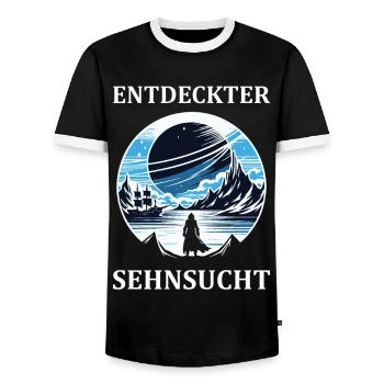 Explorer Longing – Design for Adventurers - Men's Ringer Shirt - black/white - Front - AI Model Female 172 light (172cm) & AI Model Male 178 light (178cm)