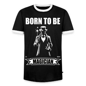 Born to be Magician – Cool Wizard Design - Men's Ringer Shirt - black/white - Front - AI Model Female 172 light (172cm) & AI Model Male 178 light (178cm)