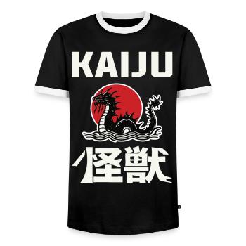 Kaiju Design avec Kanji et Sea Monster – Pour Mons - T-shirt contrasté Homme - noir/blanc - Devant - AI Model Female 172 light (172cm) & AI Model Male 178 light (178cm)