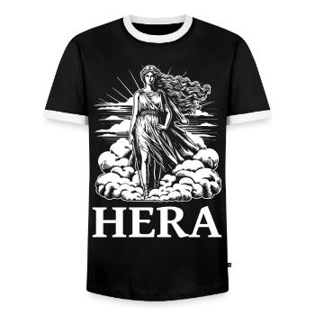 Hera, the Greek Goddess – Design for Mytholog - Men's Ringer Shirt - black/white - Front - AI Model Female 172 light (172cm) & AI Model Male 178 light (178cm)