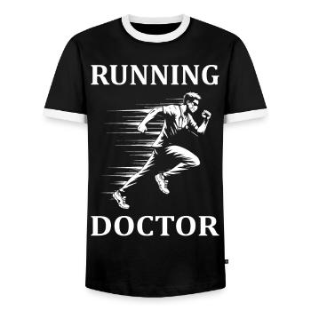 Running Doctor – Pour les doctorants actifs et en bonne santé - T-shirt contrasté Homme - noir/blanc - Devant - AI Model Female 172 light (172cm) & AI Model Male 178 light (178cm)