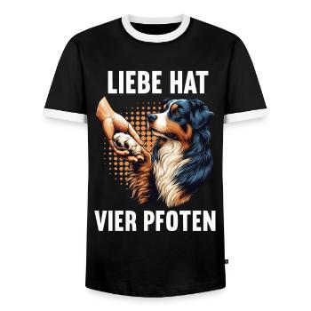 Liebe hat Vier Pfoten Australian Shepherd Aussie - Männer Kontrast-T-Shirt - Schwarz/Weiß - Vorne - AI Model Female 172 light (172cm) & AI Model Male 178 light (178cm)